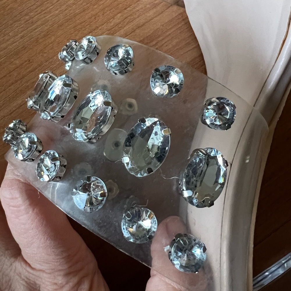 Nanette Lepore Blake Clear Rhinestone Block Heel Sandals Size 11M - Picture 9 of 13
